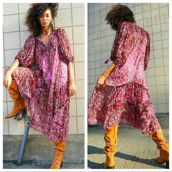 Free People Boho Burgundy Estelle Chiffon Maxi - Picture 1 of 13